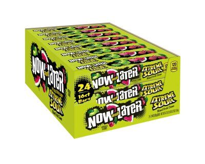 Now and Later, Extreme Sour Apple, Cherry, and Watermelon Chewy Candy, 2.44oz (Box of 24)