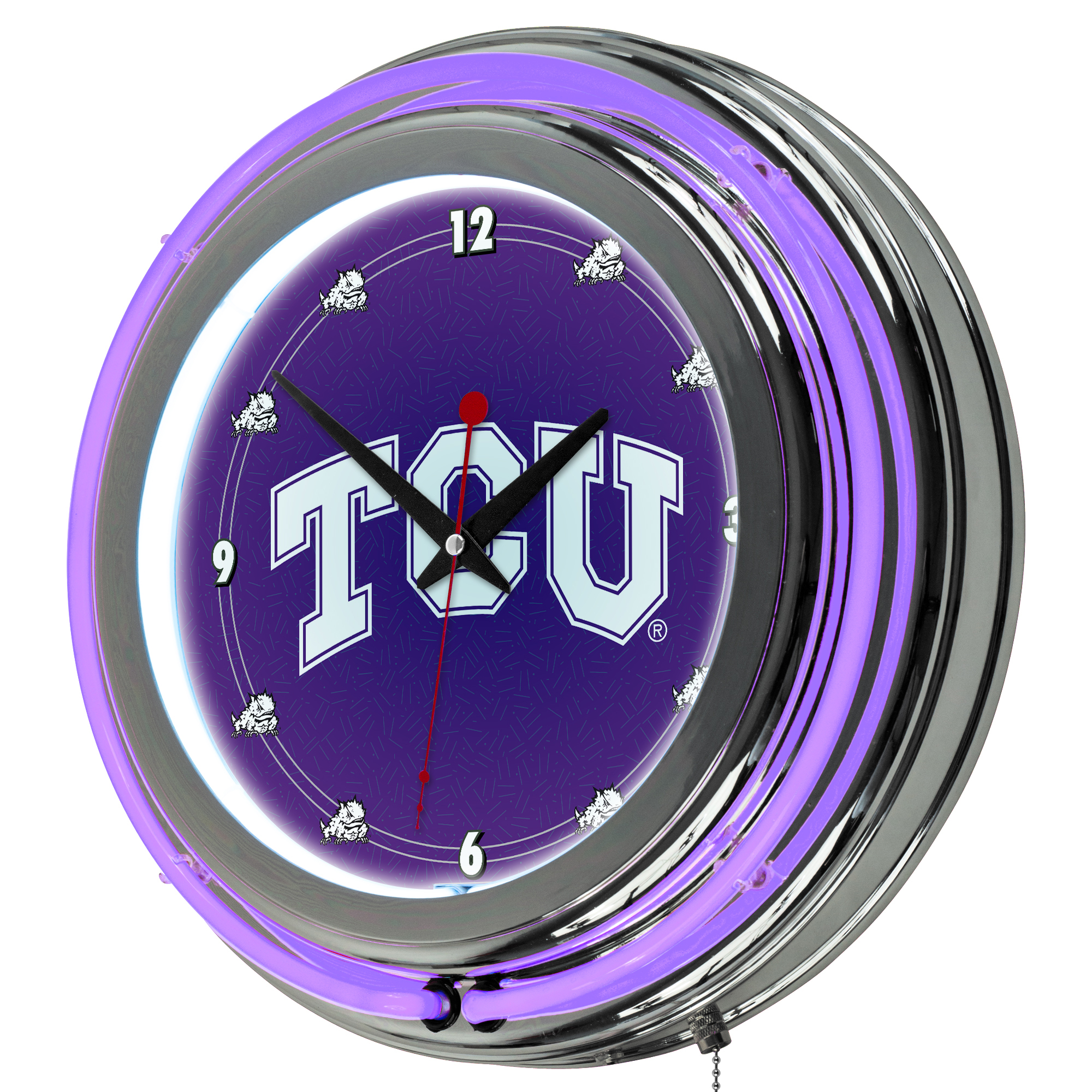 Texas Christian University Chrome Double Rung Neon Clock
