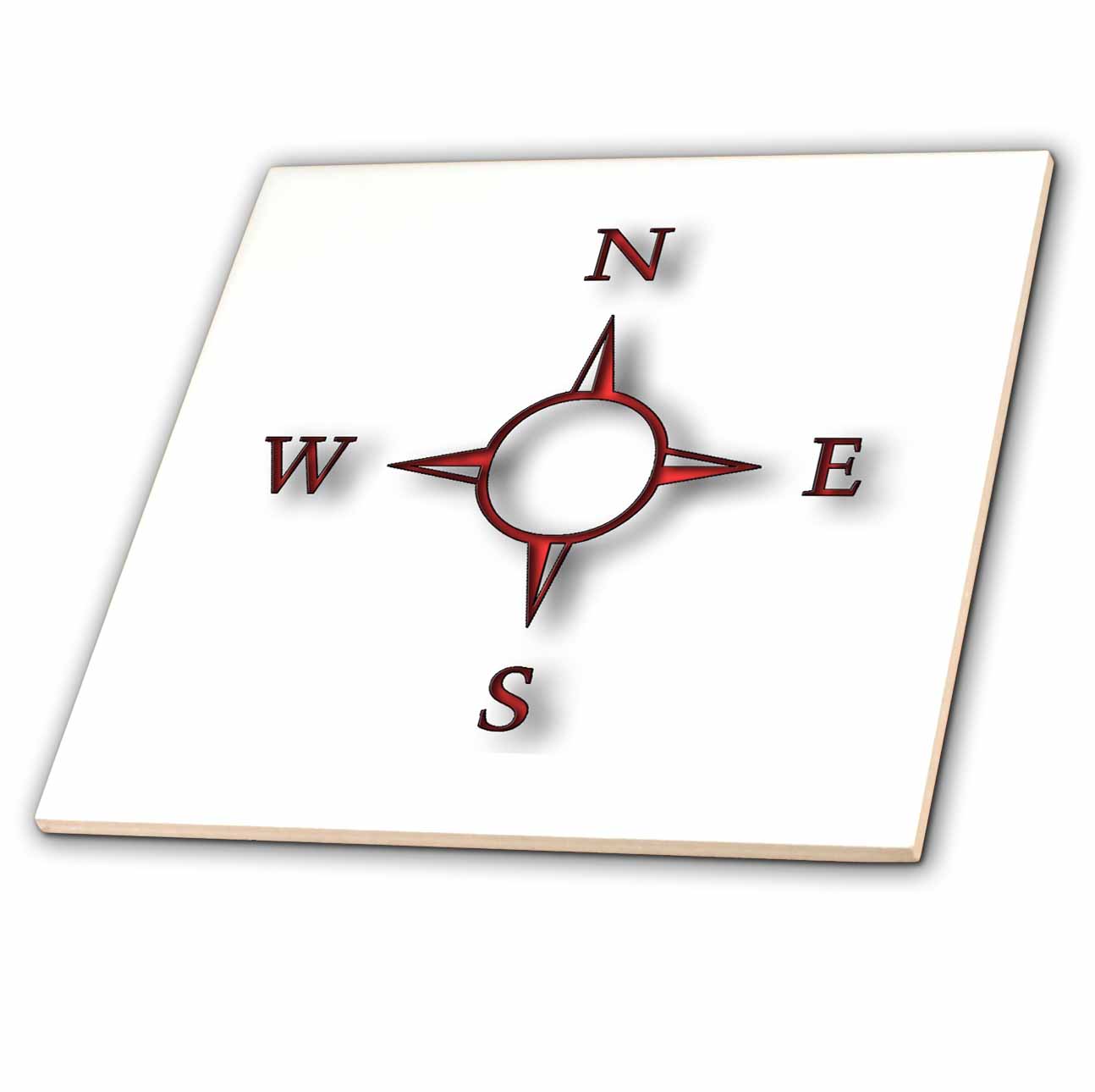 3dRose Print of Clear Red Compass On White - Ceramic Tile, 4-inch