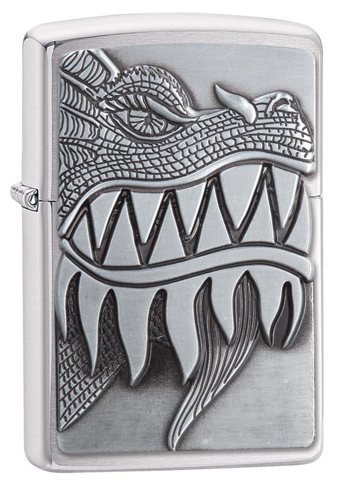 Zippo Fire Breathing Dragon Emblem Brushed Chrome Windproof Pocket Lighter