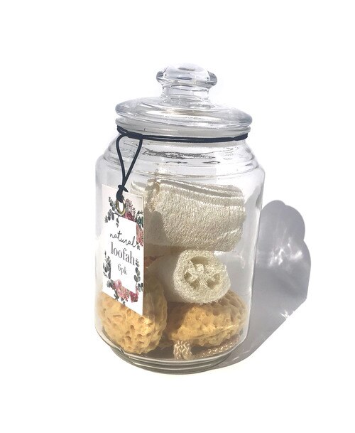 Tru Spa Natural Loofah Mix in Glass Jar -6pk