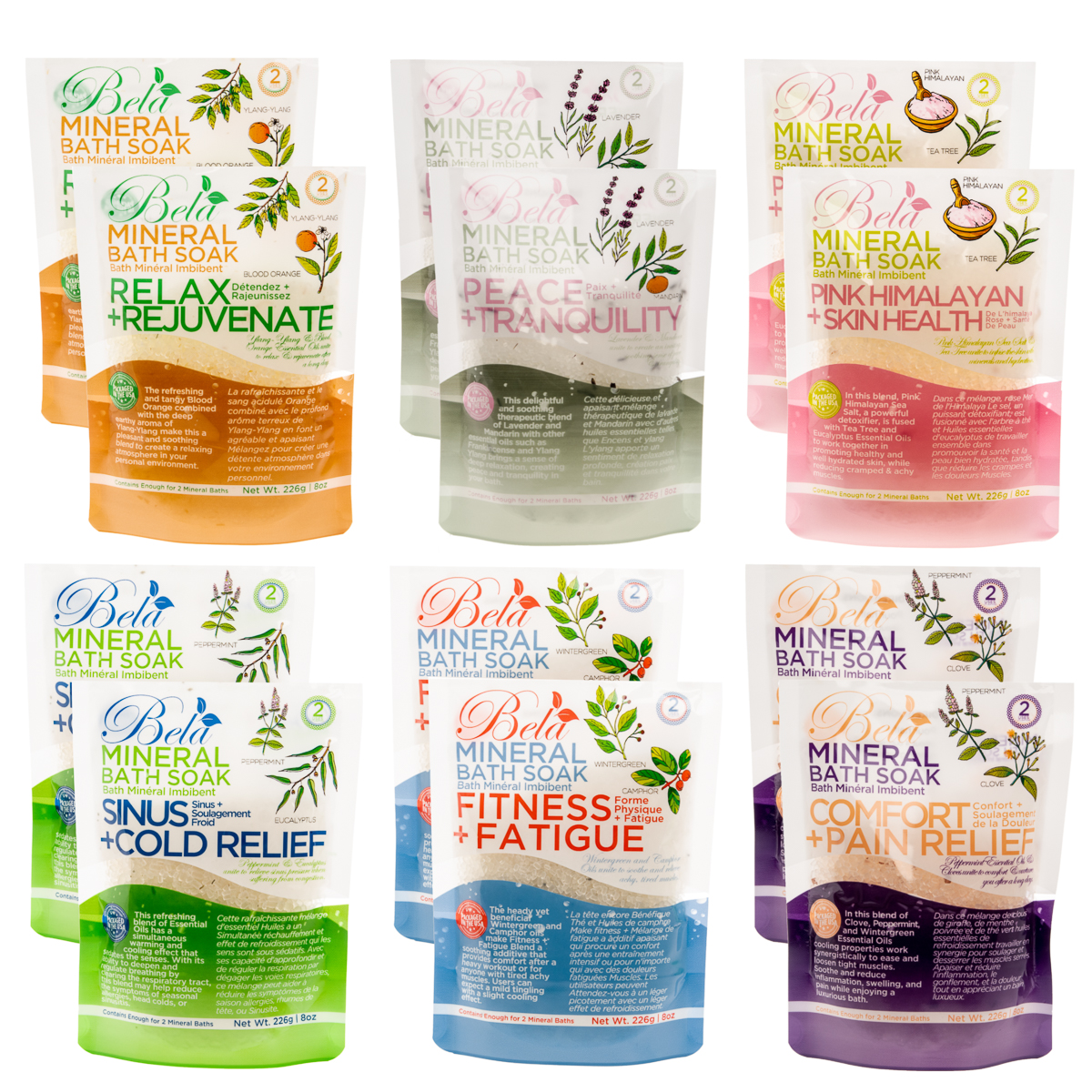 Bela Mineral Bath Salts with Essential Oils Bulk Variety Gift Set Bath Foot Soaks For Women Relaxation Muscle Pain Relief
