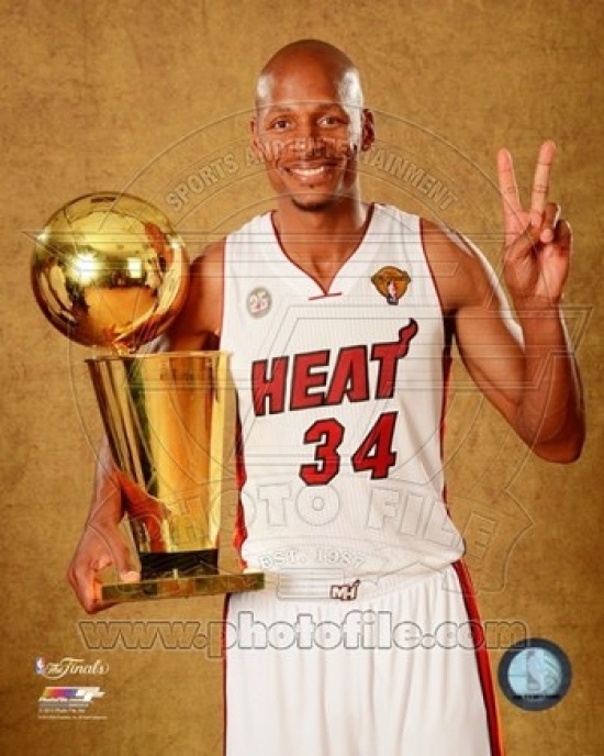 Ray Allen with the NBA Championship Trophy Game 7 of the 2013 NBA Finals Photo Print (11 x 14)