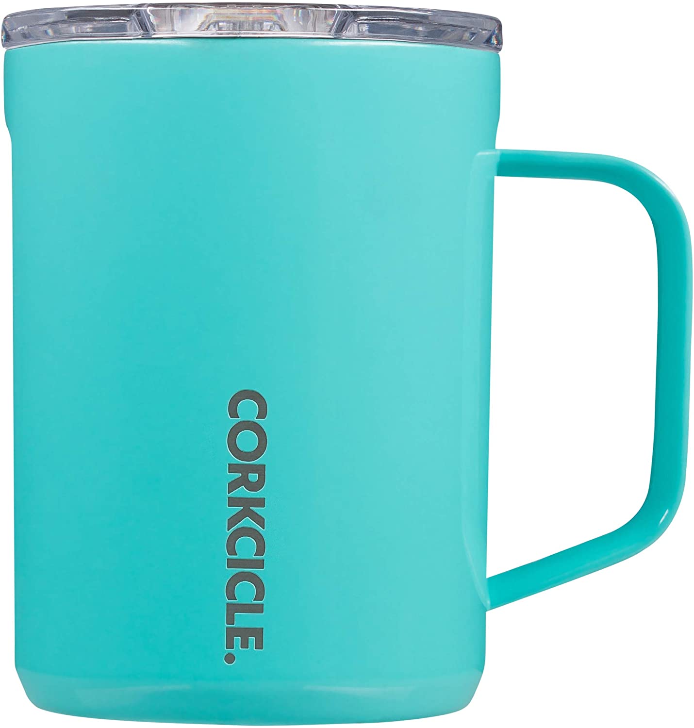 Corkcicle 16oz Coffee Mug - Triple-Insulated Stainless Steel Cup with Handle (Gloss Turquoise)