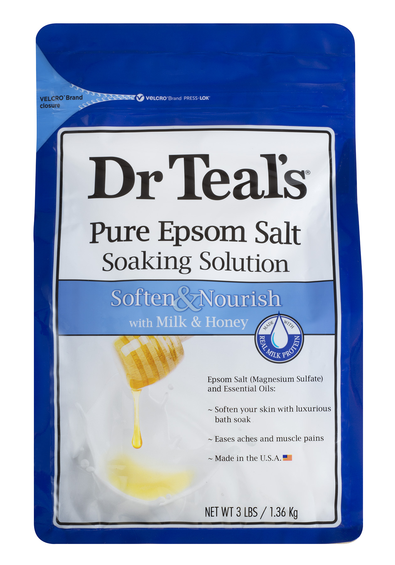 Dr Teal's Pure Epsom Salt Soaking Solution, Soften & Nourish with Milk & Honey, 3 lb
