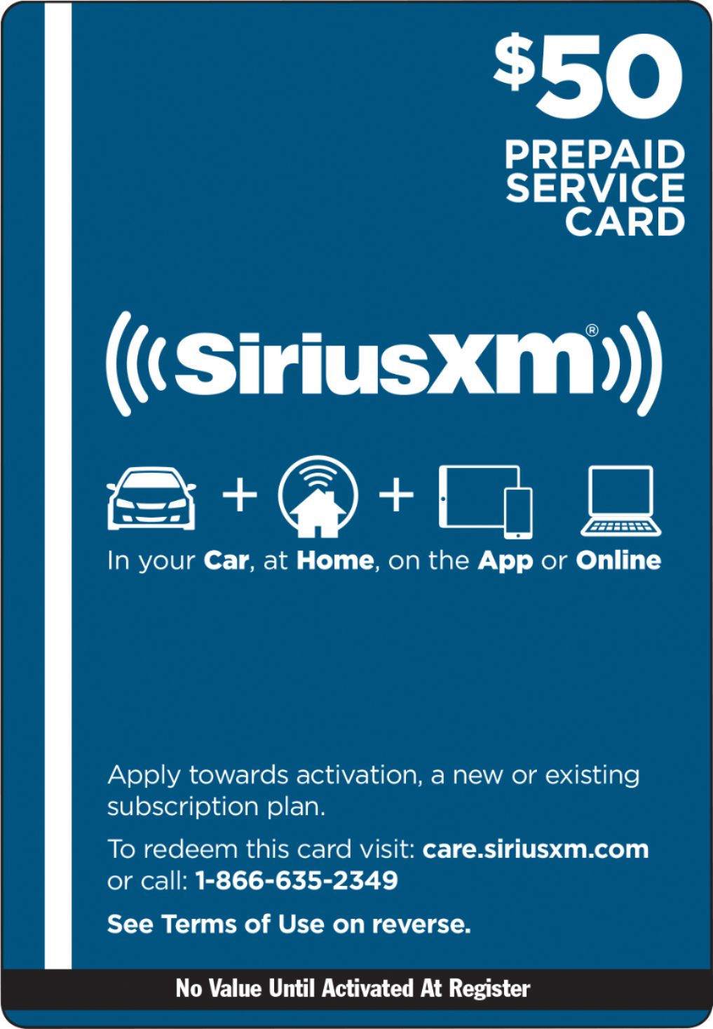 $50 Prepaid Service Card for SiriusXM Satellite Radio - Multi