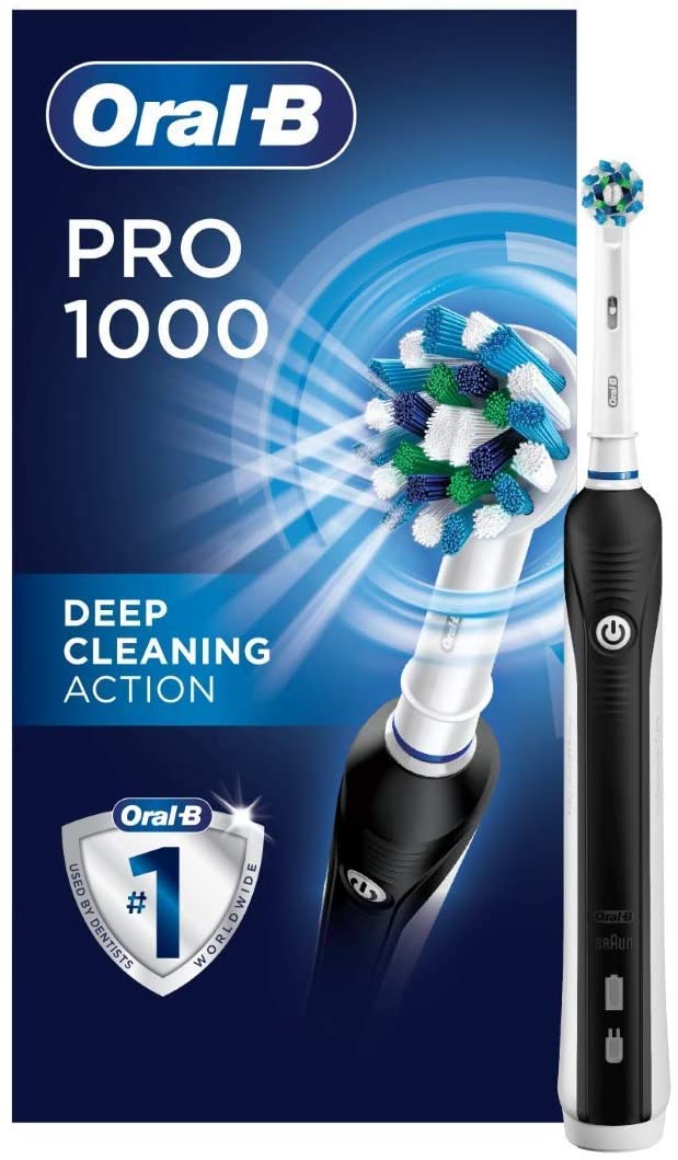 Oral-B 1000 CrossAction Electric Toothbrush, Black, Powered by Braun