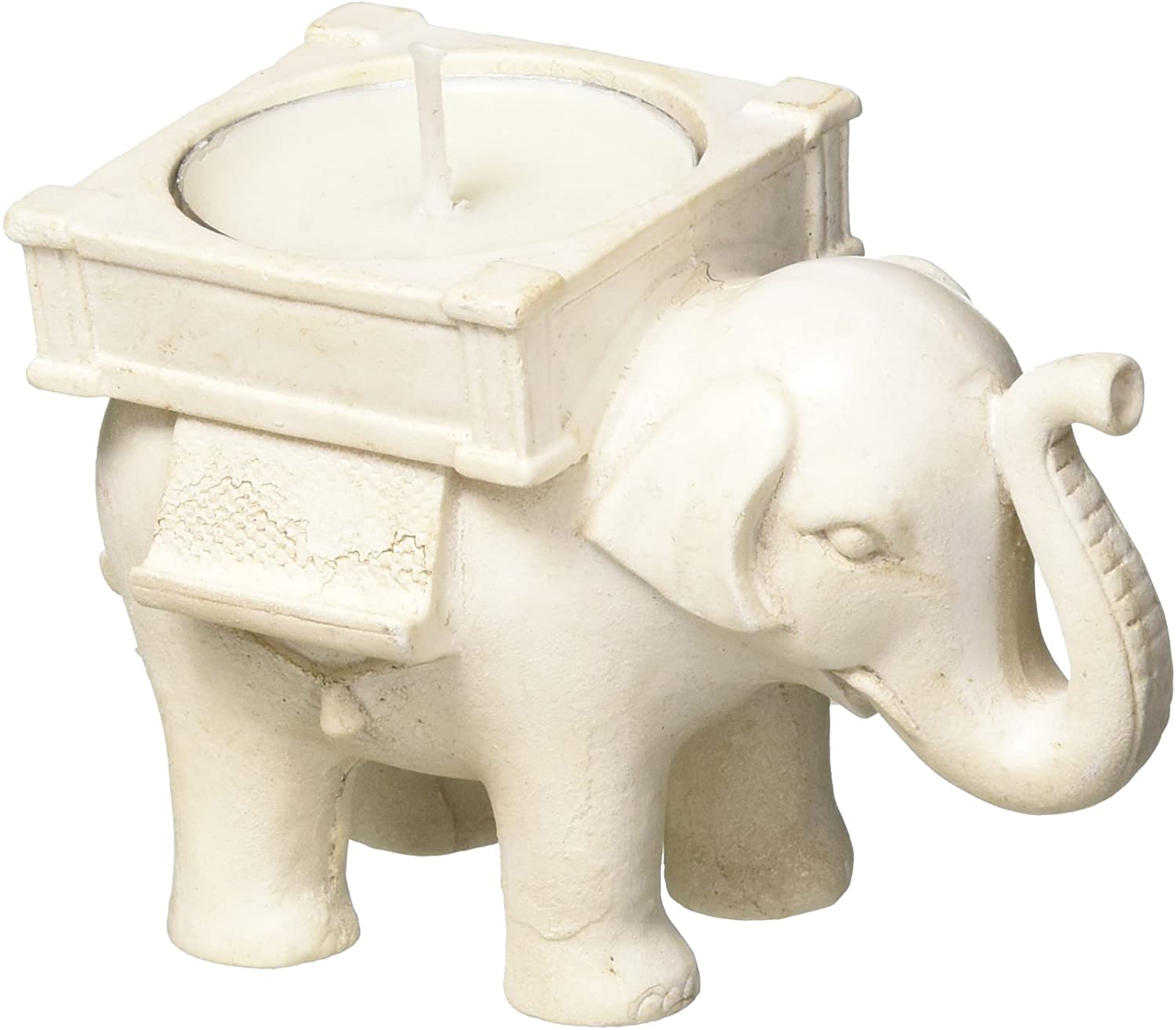 Lucky Elephant Antique Ivory-Finish Tea Light Holder