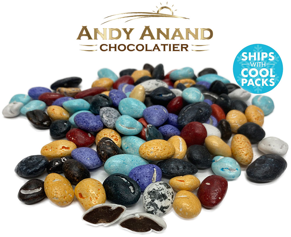 Andy Anand Belgium Chocolate Bright Pebbles Amazing Delicious & Divine Gift Boxed with Greeting Card for Beach Theme Birthday Valentine Gourmet Christmas Holiday Mothers Father day Anniversary Wedding