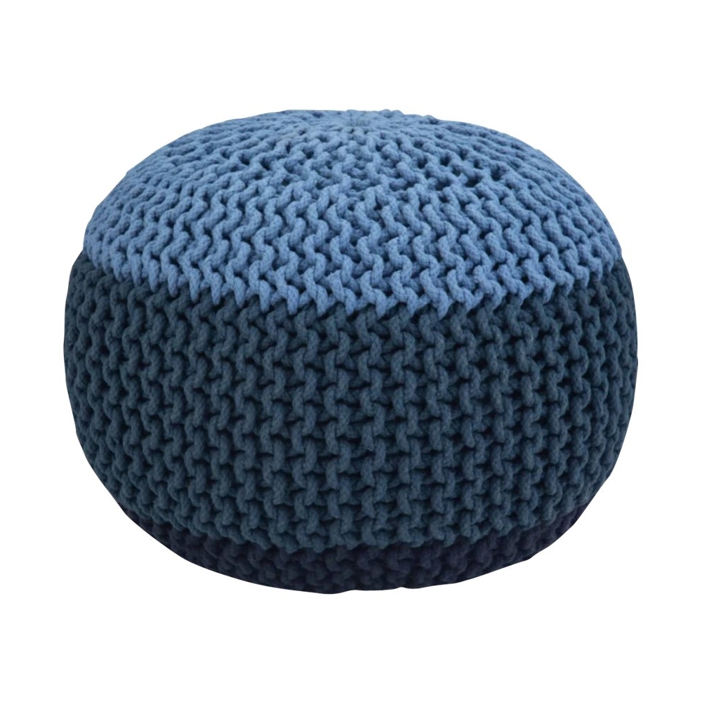 Simpli Home - Nikki Round Contemporary Polystyrene/Knitted Cotton Pouf - Blue/Navy Blue