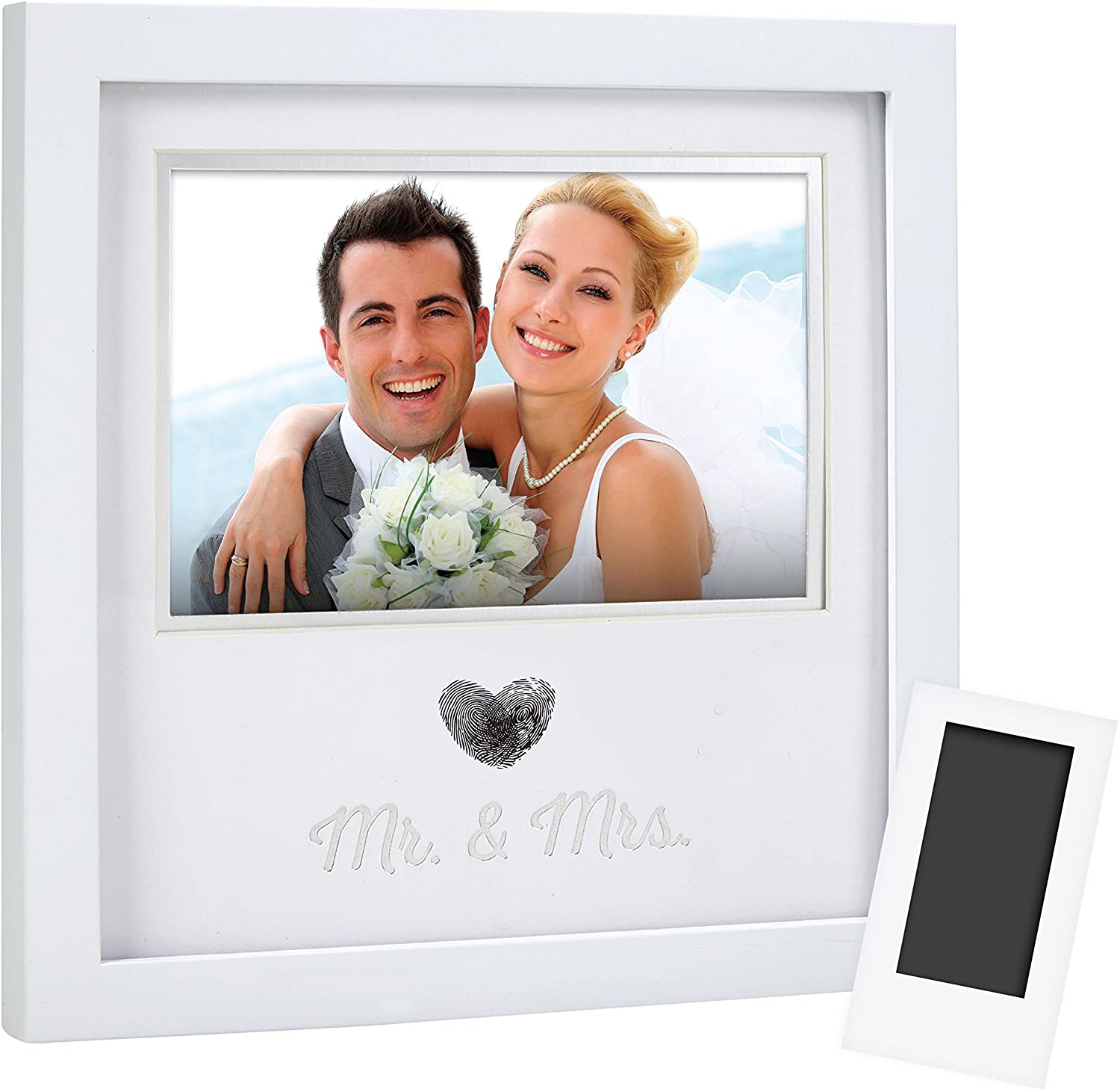 Pearhead Heart Thumbprint Keepsake Photo Frame and Ink Kit, Wedding Registry, Wedding Gift, White