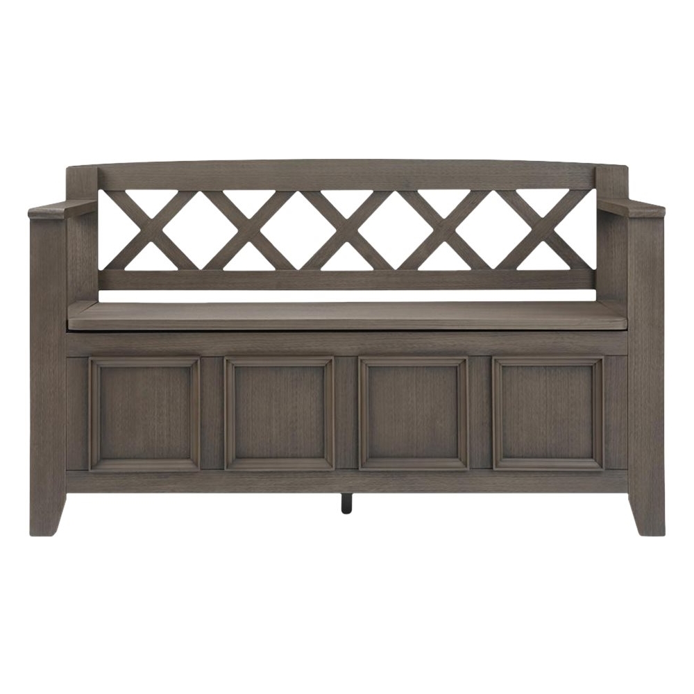 Simpli Home - Amherst Transitional MDF and Plywood Storage Bench with Backrest - Farmhouse Gray