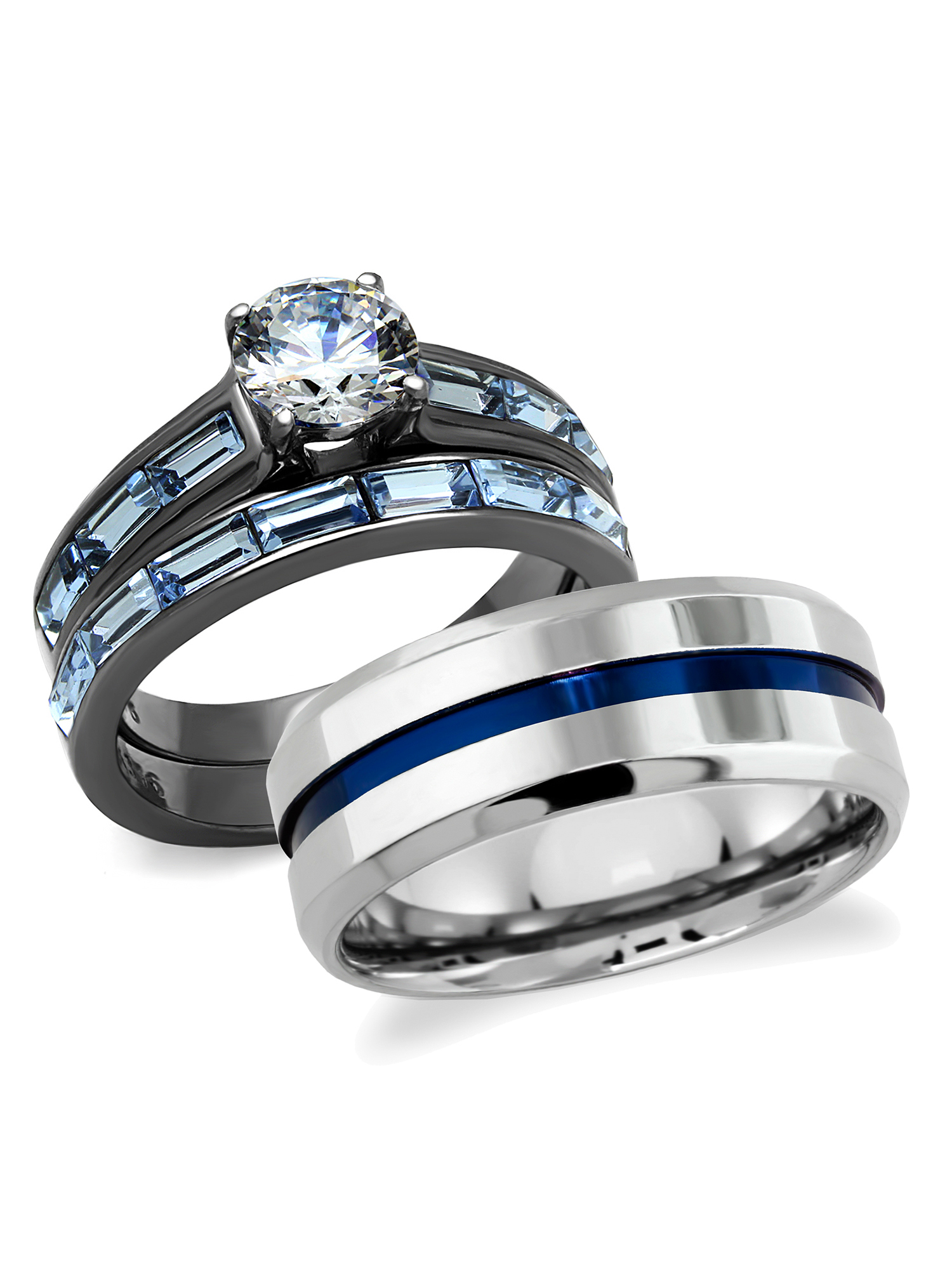 His and Hers Wedding Rings Set 316L Stainless Steel Cubic Zirconia Couples Rings (Women's Size 07 & Men's Size 09)