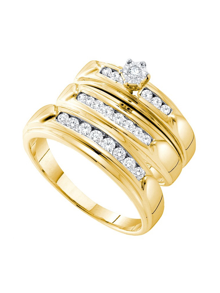 14kt Yellow Gold His Hers Round Diamond Solitaire Matching Bridal Wedding Ring Band Set 1/2 Cttw