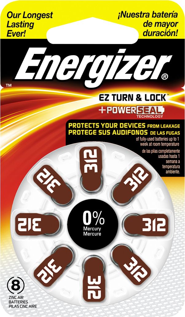 Energizer - 312 Alkaline Zinc-Air Batteries for Most Hearing Aids (8-Pack)