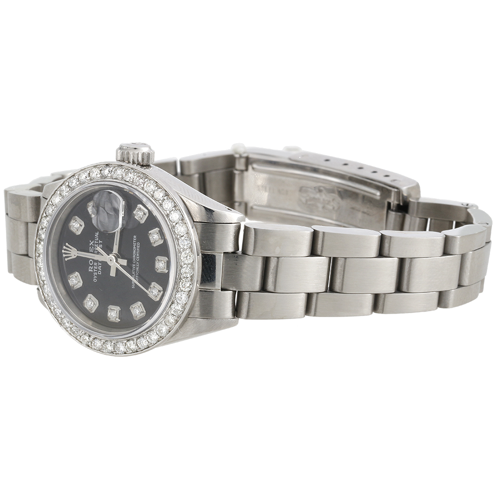 Ladies Stainless Steel Diamond Watch Rolex 6917 Datejust Oyster Black Dial 1 CT.