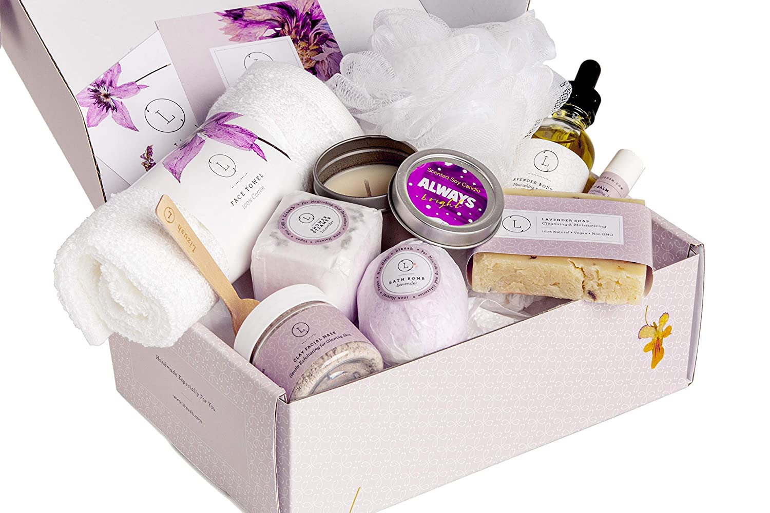 Spa Gift Set, Handmade Lavender Gift Box, Relaxing 9 pcs Package for Women