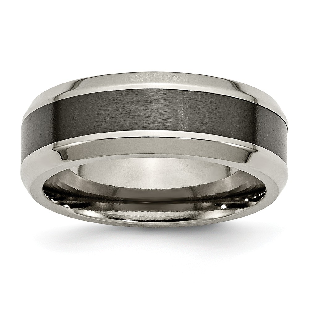 Mia Diamonds Titanium Base with Polished Black Ceramic Center Beveled 8mm Wedding Engagement Band Ring Size - 11