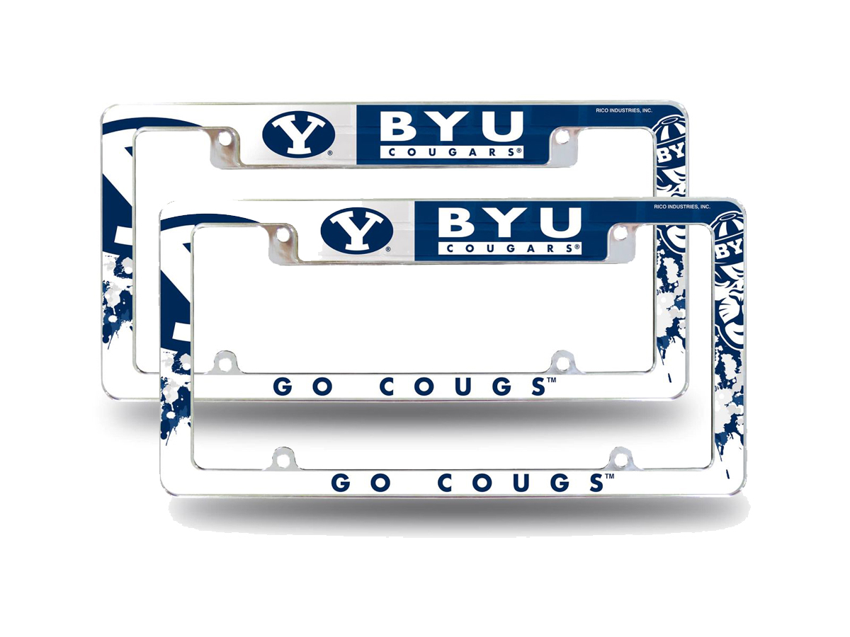 BYU Cougars NCAA (Set of 2) Chrome Metal License Plate Frames with Bold Full Frame Design
