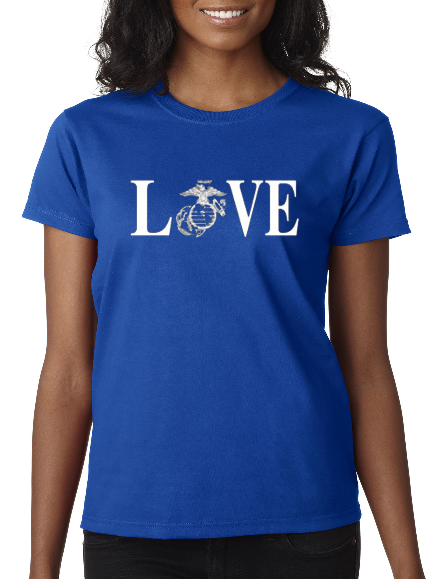 New Way 145 - Women's T-Shirt Love Marines USMC Military USA Large Royal Blue