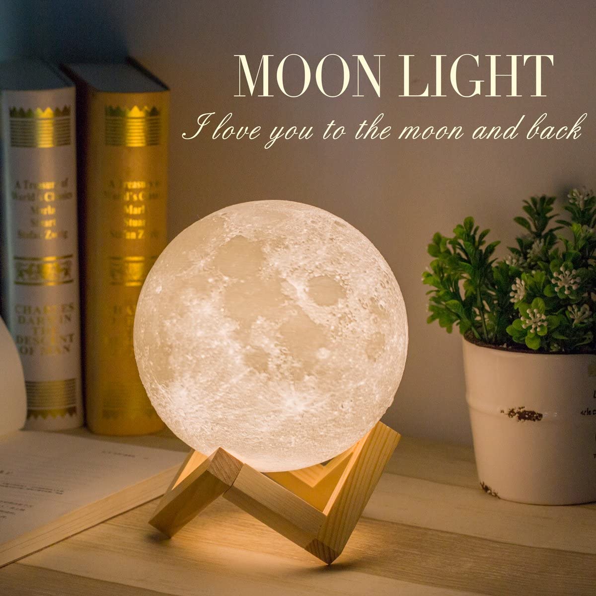 Mydethun Moon Lamp Moon Light Night Light for Kids Gift for Women USB Charging and Touch Control Brightness 3D Printed Warm and Cool White Lunar Lamp(5.9 in Moon lamp with Stand)
