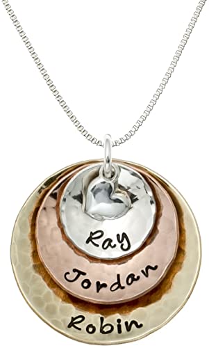 My Three Treasures Personalized Charm Necklace with 925 silver, Gold and Rose Gold Plated discs.