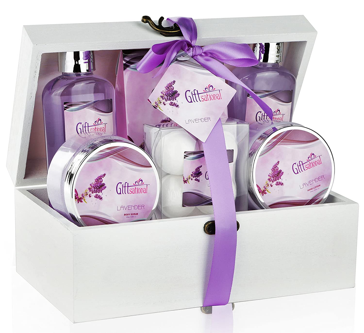 Spa Gift Basket with Sensual Lavender Fragrance, Best Mother's Day, Birthday, Wedding, or Anniversary Gift for Women, Girls, Bath Set Includes Shower Gel, Bubble Bath, Bath Salts, Bath Bombs and More