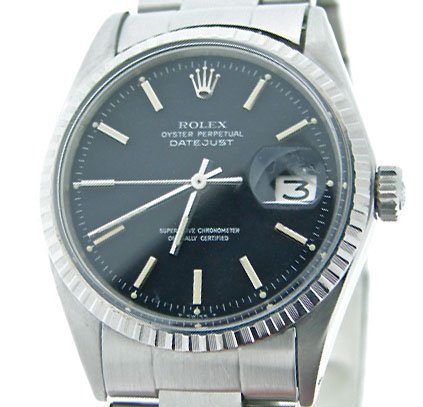 Mens Rolex Stainless Steel Datejust Black 1603 (SKU 1603BLOYMT)