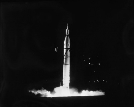 Rocket carrying Explorer Satellite taking off US Army Jupiter C Rocket Cape Canaveral Florida USA Canvas Art -  (18 x 24)