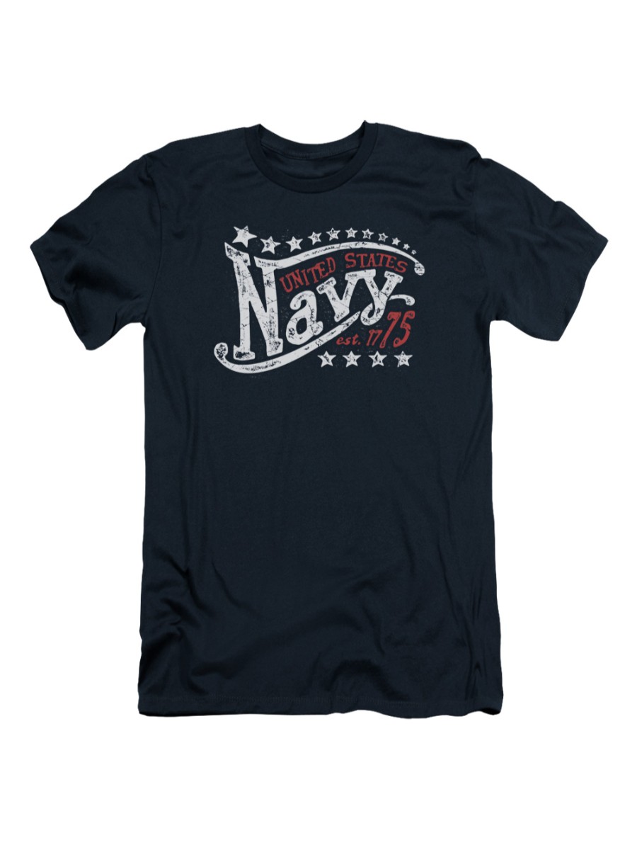 Navy Est. 1775 United States Navy Stars Vintage Logo Adult Slim T-Shirt