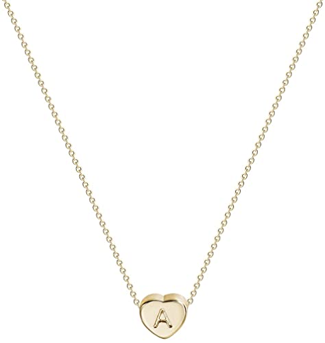 Tiny Gold Initial Heart Necklace-14K Gold Filled Handmade Dainty Personalized Letter
