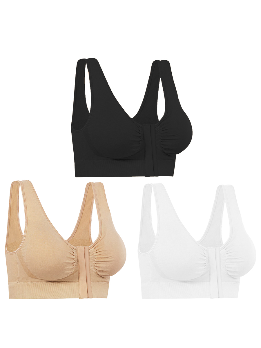 Miracle Bamboo 3 Pack Bras Front Closure - White, Black & Nude M: 35-37