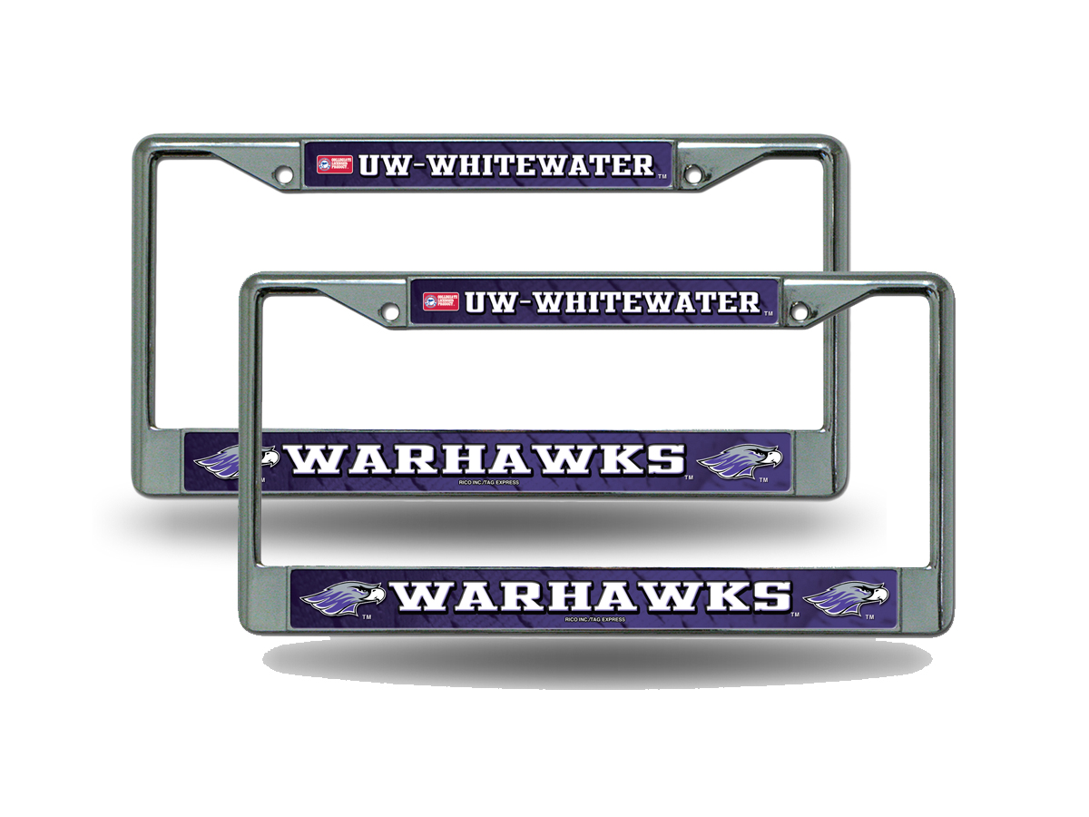Wisconsin Whitewater Warhawks NCAA Chrome Metal (2) License Plate Frame Set