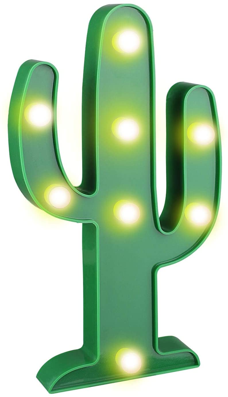 YiaMia LED Cactus Light Cute Night Table Lamp Light for Kids' Room Bedroom Gift Party Home Decorations Green