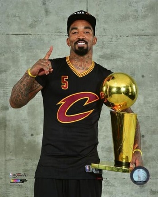 J.R. Smith with the NBA Championship Trophy Game 7 of the 2016 NBA Finals Sports Photo