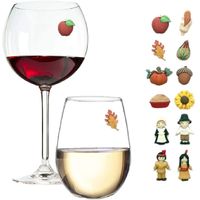 Thanksgiving Magnetic Wine Glass Charms Set of 12 Perfect Drink Markers for Stemless Glasses,