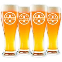 Personalized Pilsner Beer Glass, Customized Pint Glass, Set of 4 Housewarming Gifts, Wedding Favors, (Pilsner 16oz.)