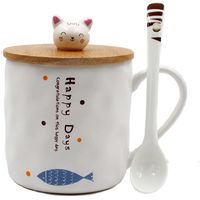 Japanese Cat Ceramics Coffee Mug Teacup with Lid and Spoon