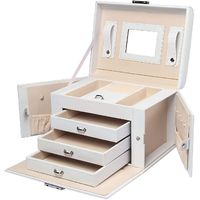 Homde Jewelry Box Necklace Ring Storage Organizer Synthetic Leather Large Jewel Cabinet Gift Case (White)