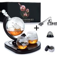 WEEBNG Whiskey Decanter Set,Globe Wine Decanter Set with 2 Glasses,Cleaning Beads,4 Stainless Steel Ice Cubes and Ice Tong,Beverage Drink Liquor Dispenser - Gift Set for Liquor, Scotch,Bourb
