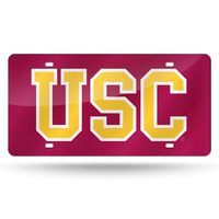 Southern Cal USC Trojans NCAA Mirrored Laser Cut License Plate Laser Tag