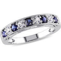 7/8 Carat T.G.W. Created Blue and White Sapphire Sterling Silver Semi-Eternity Anniversary Ring