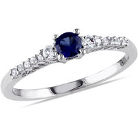 1/3 Carat T.G.W. Created Blue Sapphire and Diamond Accent Sterling Silver Promise Ring