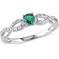 1/10 Carat T.G.W. Created Emerald and Diamond-Accent Sterling Silver Promise Ring