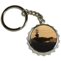United States Navy Aircraft Carrier USS Nimitz, Nickel Plated Metal Popcap Bottle Opener Keychain Key Ring