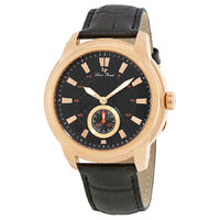40032-Rg-01 Duval Black Genuine Leather And Dial Rose-Tone Ss Watch