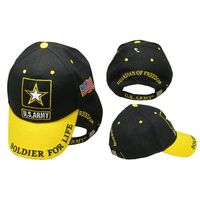 US Army Star Soldier For Life Guardian of Freedom Black Yellow 3D Cap Hat