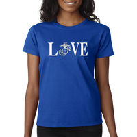New Way 145 - Women's T-Shirt Love Marines USMC Military USA Large Royal Blue