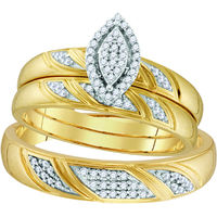 10k Yellow Gold Natural Diamond His & Hers Matching Trio Wedding Engagement Bridal Ring Set .25 Ctw size- 5.5