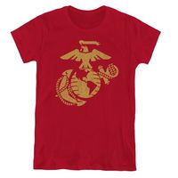 Trevco Sportswear USMC111-WT-2 Womens US Marine Corps & Gold Emblem Short Sleeve T-Shirt, Cardinal - Medium